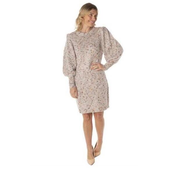 NWT Taylor Dresses Women's Crew Neck Puff Long Sleeve Gray Sweater Dress Large - Picture 1 of 3